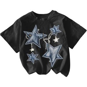 Camiseta FOXA para Mujer con Estampado de Estrellas, Manga Corta, Cuello Redondo, Informal, de Verano, 100% Algodón, Tejido Jersey Transpirable - Product Image 1