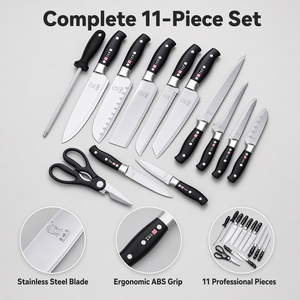 Ensemble de couteaux de <span class=keywords><strong>cuisine</strong></span> 13 pièces en acier inoxydable, <span class=keywords><strong>couteau</strong></span> de chef, aiguiseur, ciseaux, manche ergonomique noir, boîte cadeau de luxe pour la maison - Product Image 4