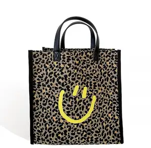 custom logo summer leopard waterproof tote bag wholesale best recycle canvas zipper tote bag