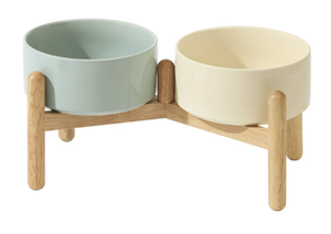 Set Mangkuk Keramik Minimalis Bergaya dengan Dudukan Kayu Desain Terpadu untuk Perlindungan Leher Mangkuk Ramah Lingkungan untuk Anjing - Product Image 2