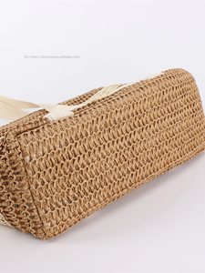 Generation New Paper Rope Striped Two-color Woven Zipper Soft Large Capacity Urban Simplicity <b>Work</b> Daily Women's <b>Bag</b> Tanjing - Product Image 4