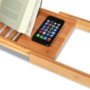 Bamboo Bathtub Rack With Phone Holder And <b>Tablet</b> <b>Stand</b> Telescopic Bathroom Shelf <b>For</b> Bath Tub Support - Product Image 4