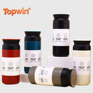 Tasse à café de voyage en acier inoxydable 304, tasse isotherme à couvercle plat, ensemble portable, adapté au bureau et aux voyages - Product Image 1