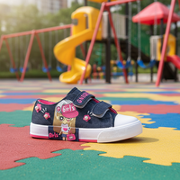 Baskets décontractées en toile et jean pour filles, personnalisables en gros, avec imprimé dessin animé, fermeture Velcro, antidérapantes, légères et respirantes, pour enfants