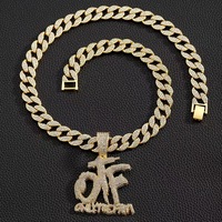Collier Pendentif Clavicule OTF « Iced Out » Entièrement Sertis 2025, Chaîne Maille Cubaine 20" Bijoux Rapper Accessoires pour Hommes et Femmes