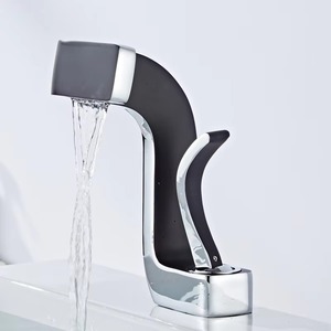 Robinet de lavabo artistique pour salle de bain, mitigeur de luxe pour hôtel, or et blanc, à poignée unique, en laiton, avec cascade - Product Image 4