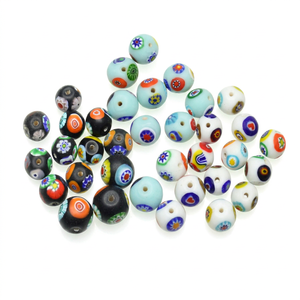 Cuentas de Cristal Murano Millefiori Redondas de 16mm con Base Blanca para la Fabricación de Joyería, Venta al Por Mayor - Product Image 1