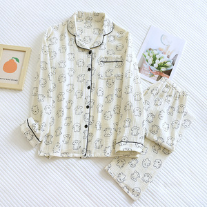 2025 yeni moda uzun kollu pamuk pijama <span class=keywords><strong>100</strong></span>% nefes çiçek baskı toptan yaz sonbahar bahar sezonu için - Product Image 5