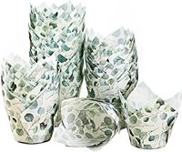 200 mini-cloches à cupcakes vertes en forme de tulipe, en papier eucalyptus, pour pâtisserie, idéales pour les cupcakes de baby shower, avec finition brillante, utilisables avec du sucre