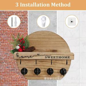 Wooden key holder, wall-mounted, semi-circular shape, <b>rustic</b> style, entryway decoration, envelope storage rack, solid <b>wood</b>. - Product Image 3