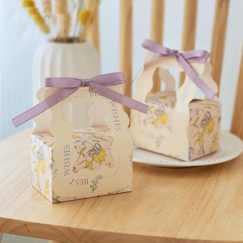 Cajas de regalo para Baby Shower, bolsa de regalo de chocolate de papel con diseño floral, caja de dulces para recuerdos y regalos de boda