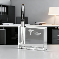 Porte-stylo en cristal noble personnalisé avec logo, horloge et globe pour la décoration de bureau, cadeau d'affaires