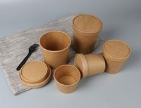 Conteneur alimentaire jetable en papier imprimé personnalisé de 12 oz, gobelet en papier kraft, gobelet à salade, à soupe, à crème glacée avec couvercle