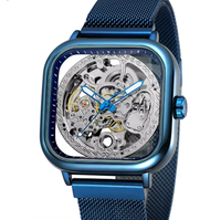FORSINING FOS092 Montre mécanique de luxe légère pour homme avec bracelet en maille tissée Mouvement mécanique automatique avec double creux