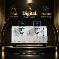 Máquina de Espresso Semiautomática de Doble Grupo AE-2, Caldera Doble de Acero Inoxidable de 7L, Cafetera Comercial con Pantalla Táctil de 5 Pulgadas