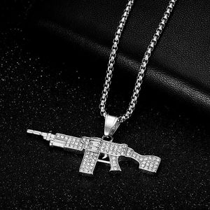 Gold Plated Rhinestone Weapon Pendant Necklace For Men <b>Titanium</b> Steel Hip Hop Jewelry Party Accessory - Product Image 3
