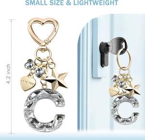 Llavero de Aleación con Letra Inicial, Accesorios Brillantes para Mujeres y Niñas, Corazón Lindo con Cristal, para Aniversario, Mochila, Cartera - Product Image 2