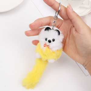 ロングテールリトルベアーファーボール女性用バッグチャームカーキーホルダーバックパック携帯電話吊り下げ装飾アクセサリー - Product Image 3