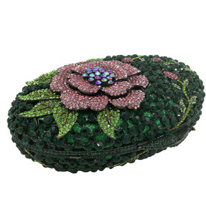 Bolso de Mano Elegante con Cristales para Mujer, Diseño de Flor Verde y Rosa, Ideal para Banquetes y Eventos Nocturnos - Product Image 3