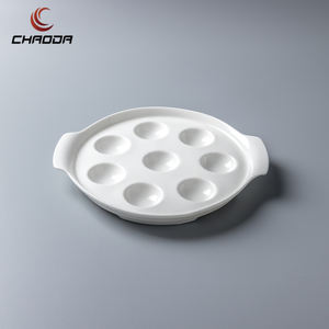 Assiettes d'escargot en céramique 8 trous de 7/9/11 pouces avec poignées assiettes d'escargot de fruits de mer plat de cuisson d'escargot blanc Barbecue - Product Image 3