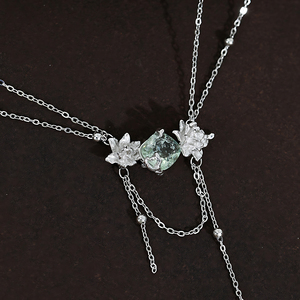 Collana con Pendente a Fiore in Zircone, Doppia Catena a Strati con <span class=keywords><strong>Rosario</strong></span>, <span class=keywords><strong>Gioielli</strong></span> Personalizzati in <span class=keywords><strong>Argento</strong></span> Sterling 925 per Donna, Vendita all'Ingrosso - Product Image 3