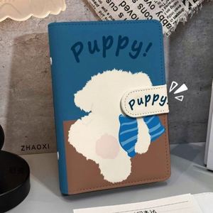 Cuaderno A6 de piel sintética a cuadros con diseño de perro vista por detrás, cuaderno de hojas sueltas para estudiantes con páginas interiores gruesas para tomar notas - Product Image 1