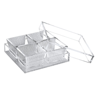 Ensemble de plats en acrylique à double trempette avec compartiments amovibles en argent Boîte à collation à couvercle hermétique pour condiments, bonbons et apéritifs