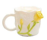 Mug Kopi Keramik dengan Gagang Bunga Mawar 3D, Desain Floral Timbul, Cangkir untuk Peralatan Makan Rumah, Penggunaan Sehari-hari, Hadiah