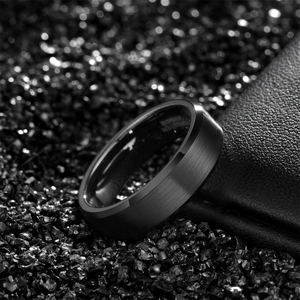 Tempusort 2/4/6/8mm <strong>Black</strong> Tungsten <strong>Rings</strong> for <strong>Men</strong> Classic Custom Logo Jewelry Couple Beveled Edge Brushed Wedding Band Waterproof - Product Image 3
