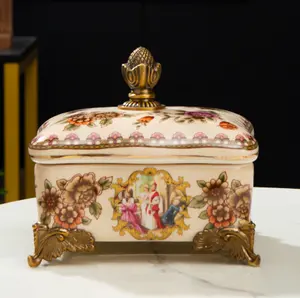 Chinesische Lieferanten Tisch möbel Antiker europäischer Stil Moderne Keramik Schmuck Aufbewahrung sbox Mit Deckel Für Wohnkultur