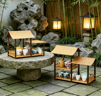 Support de rangement et de présentation pour service à thé suspendu, style chinois, écologique, en bambou violet, double niveau, pour table à thé