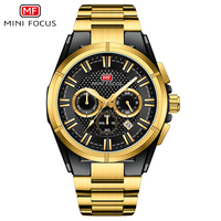 MINI FOCUS 0495G Jam Tangan Formal Quartz untuk Pria Fashion Stainless Steel Tahan Air Kronograf dengan Tanggal Jarum Bercahaya