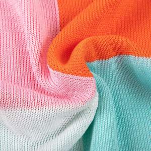 Womens Summer Casual Sweater Crop <b>Tops</b> Crew Neck Knit with <b>Cap</b> <b>Sleeves</b> and Color Block Design - Product Image 4