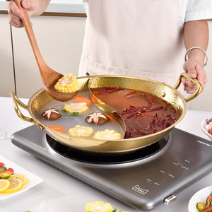Olla moderna de acero inoxidable con patrón martillado y doble asa para <span class=keywords><strong>Hot</strong></span> <span class=keywords><strong>Pot</strong></span> chino y mariscos, con función de olla para caldos. - Product Image 4