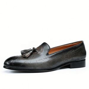 Customized Handmade Oxford Round <b>Toe</b> Slip-On Dress Shoes Genuine Leather Upper Shock-Absorbant Waterproof for Men's Autumn Use - Product Image 2