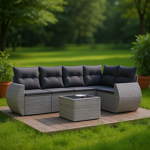 Conjunto de Sofás Modulares de Jardín en Ratán PE Gris, Cojines de Espuma de Alta Densidad, Muebles de Exterior de Diseño Contemporáneo - Product Image 2