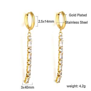 Boucles d'oreilles pendantes étanches en zircon, plaquées or 18 carats, en acier inoxydable, bijoux de mode scintillants pour femmes - Product Image 4