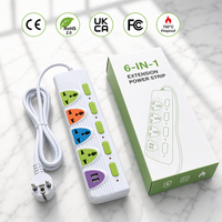 Multiprise universelle 4 voies 2500W, 4 prises, 2 USB, 5 interrupteurs, prise EU 90 degrés, IP44, rallonge pour la maison et le bureau