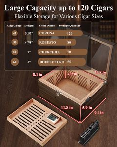 กล่องเก็บซิการ์แบบมีช่องระบายอากาศ บรรจุซิการ์ได้ <span class=keywords><strong>120</strong></span> มวน บุด้วยไม้ซีดาร์สเปน พร้อมตัวแบ่งแบบแม่เหล็ก  พร้อมเครื่องเพิ่มความชื้นแบบเจล และหน้าจอดิจิตอล - Product Image 2