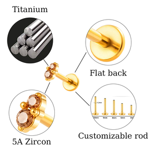 Bijoux en titane Hengsen G23, clous à tête plate, zircon coloré, boucles d'oreilles pour le tragus, sans fil, bijoux de piercing corporel en titane - Product Image 2