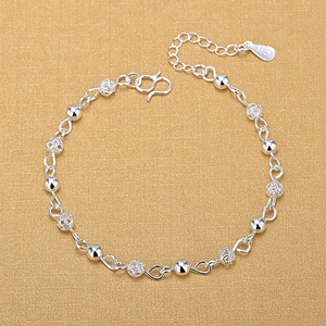 Delle Donne del commercio all'ingrosso 925 Sterling Silver Hollow Rotonda Dei Branelli della Sfera In Rilievo Delle Donne Dei Braccialetti Da Polso - Product Image 1