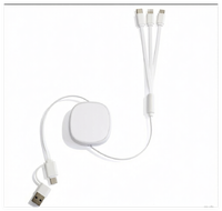 Kabel Pengisi Daya USB Multifungsi 6-in-1 Retraktil Putih Baru dengan Logo Cetak Kustom untuk Hadiah Promosi