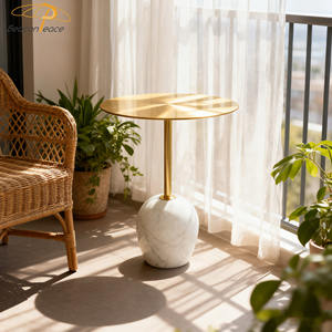 Mesa de Centro Redonda de Lujo Nórdico, Base de Mármol para Interiores, Hotel, Balcón, Mesa Auxiliar para Dormitorio, Sala de Estar - Product Image 2