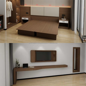 Conjunto de Muebles Comerciales Modernos y Económicos para Habitación de Hotel de 3 Estrellas con Cama de Madera, Mesitas de Noche, Muebles para TV y Armario - Product Image 2