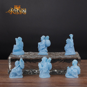 Figurines de Maitreya porte-bonheur en résine, style Feng Shui chinois doré, mini statues de <span class=keywords><strong>Bouddha</strong></span> riant en jade vert, lot de 6 - Product Image 3