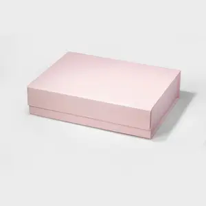 Kotak Hadiah Magnetik Kaku Merah Muda Lipat Logo Kustom untuk Kemasan Paku Tekan
