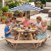 Table de pique-nique hexagonale en bois pour enfants, table et chaises d'extérieur pour enfants, adaptées à la cour, au jardin, à la pelouse