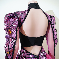 Robe mini en tulle rose réfléchissant à mosaïque miroir, manches bouffantes, style Drag Queen, sexy, pour performance de danse de salon sur scène, personnalisée en usine