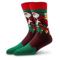 Automne Hiver À La Mode Mi-Mollet Coton Chaussettes Style Européen Américain Père Noël Imprimer Équipage Haute Manchette Logo En Gros