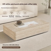 Table basse en travertin blanc cassé et jade blanc, pierre naturelle, style moderne minimaliste, luxe léger, antique, 2 pièces